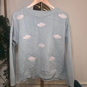 Light Blue Cloud Applique Crewneck Sweater - Women